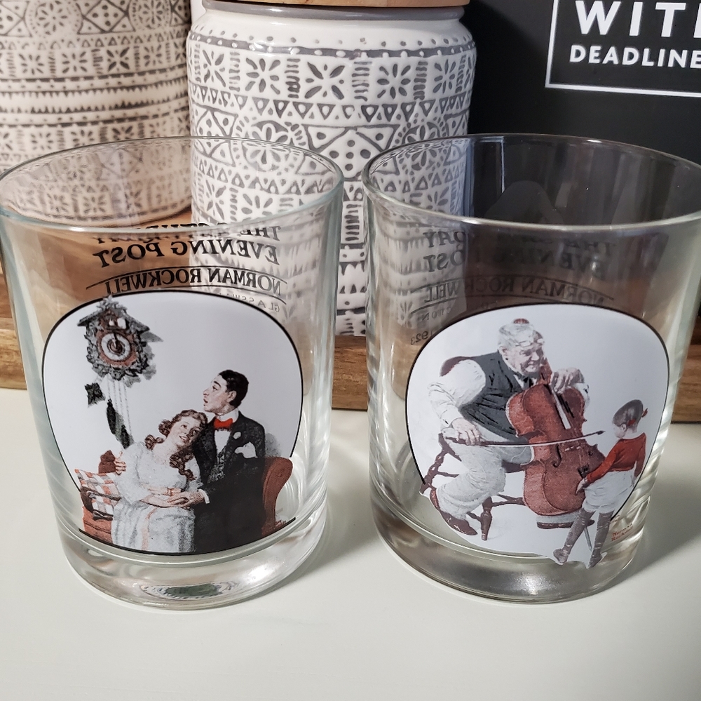 Norman Rockwell glass cups set of two